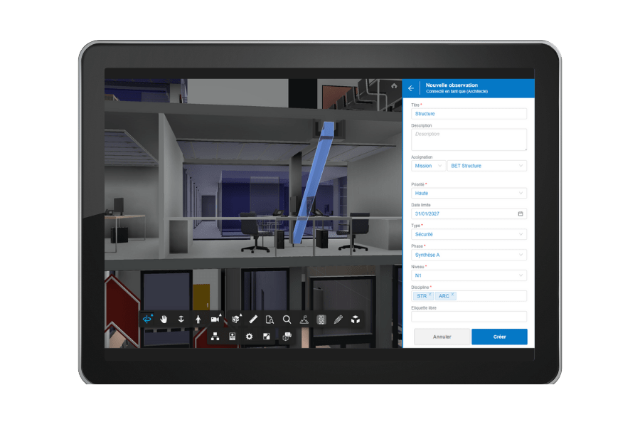 Ecran viewer observations - AxeoBIM - Plateforme de collaboration BIM